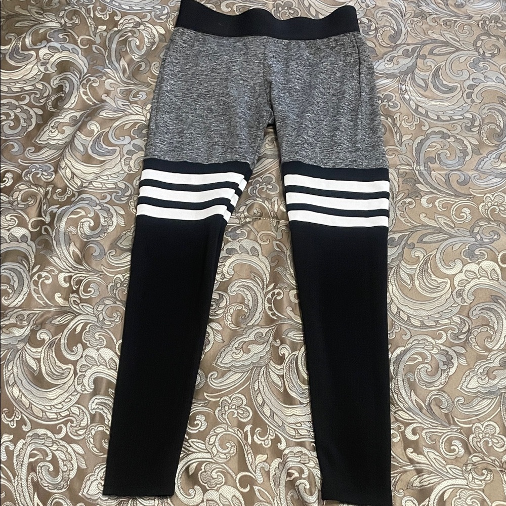 Bombshell Sportswear Kids' Gray and Black Leggings with White Stripes